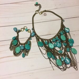 Teal Rustic Statement Fashion Necklace & Bracelet